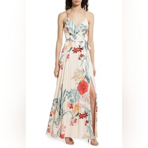 NEW LULUS Still The One Floral Faux Wrap Gown Maxi Dress Size XS